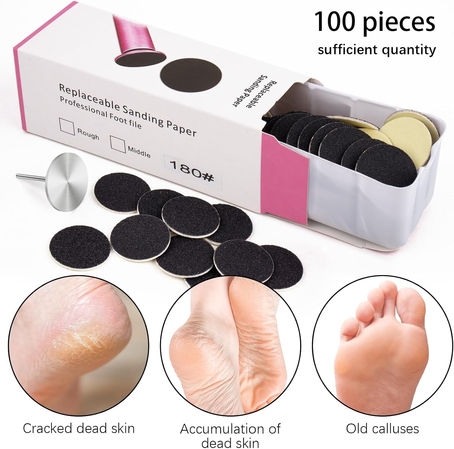 Sanding Paper Discs with Metal Nail Drill Bit Pedicure Sanding Disc 100pcs
