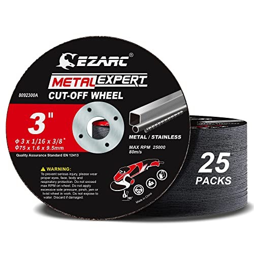 Cut Off Wheels 25 Pack, 3” x 1/16” x 3/8” Cutting Wheel, Metal & Stainless