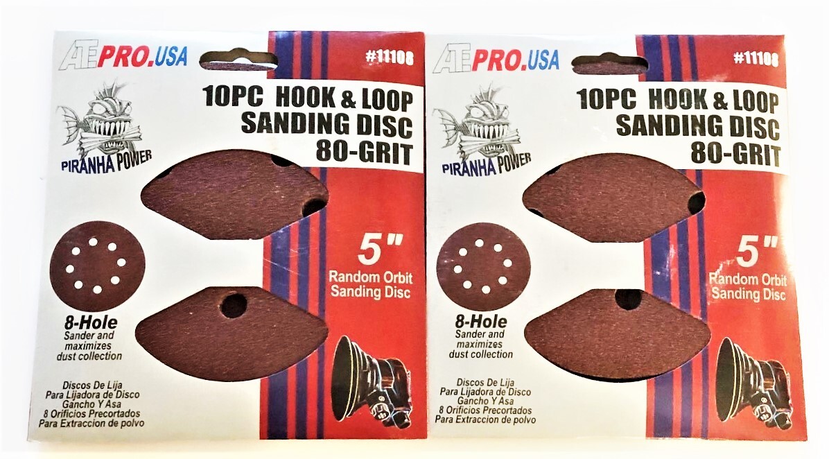 20 ATE PRO 5″ HOOK AND LOOP 8 HOLE SANDING DISCS 80 GRIT ORBITAL SANDER #11108