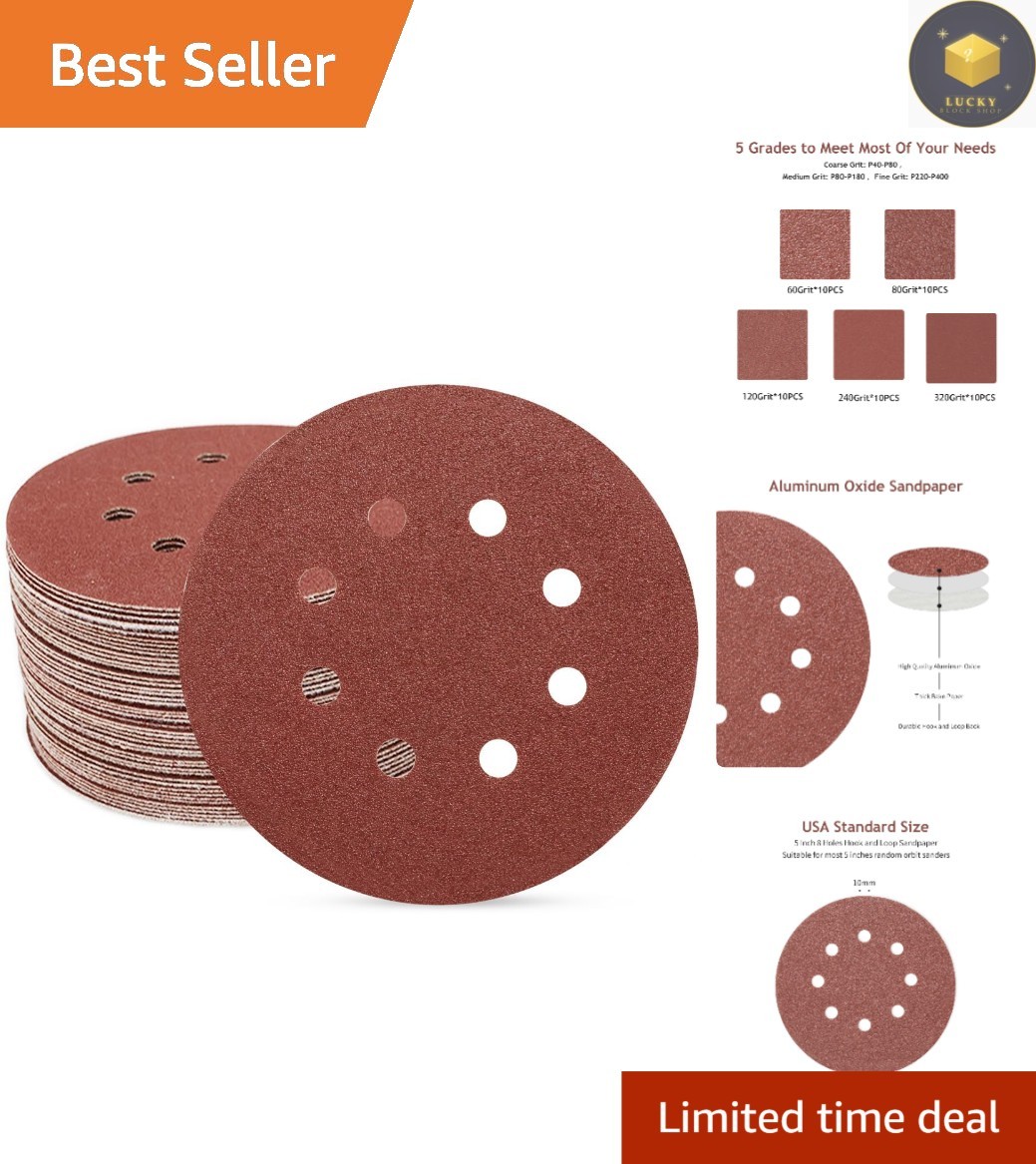 50 PCS 5-Inch Sanding Discs – Assorted Grits for Smoothing and Polishing