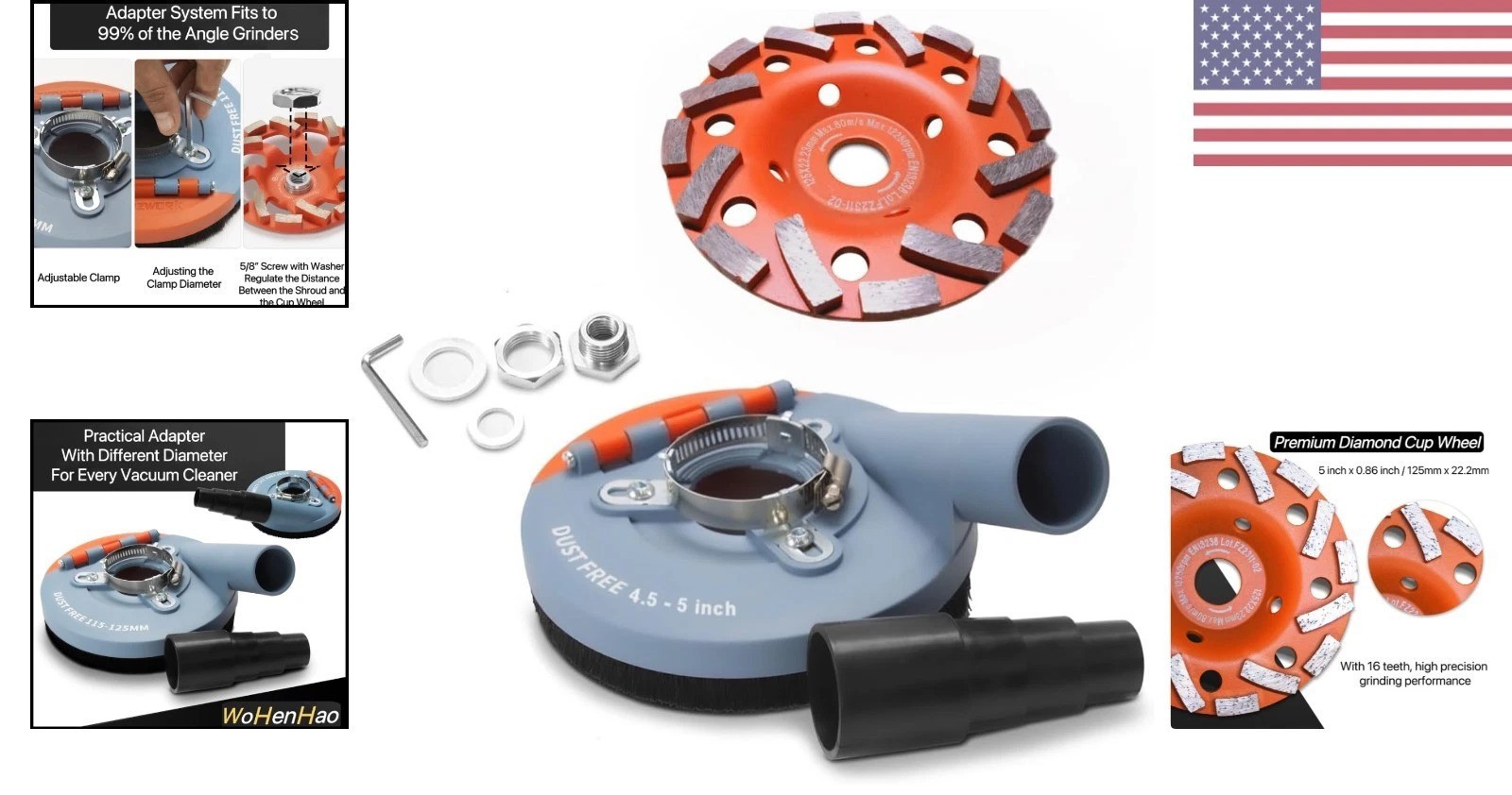 Superior Dust Control: 4.5-5 Inch Grinder Shroud with Diamond Grinding Cup Wheel