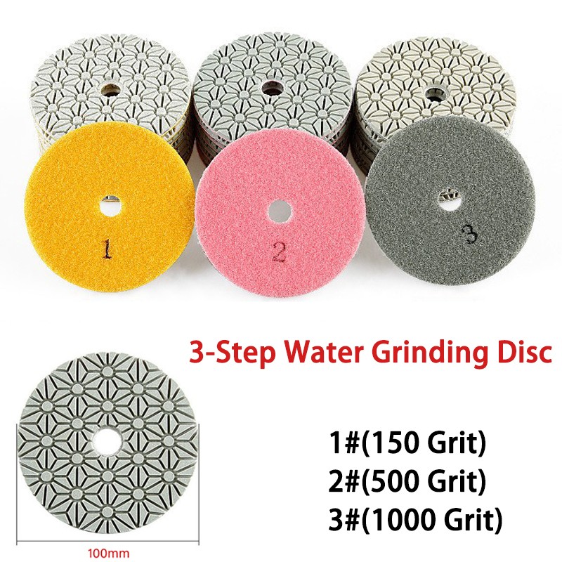 100mm Diamond Polishing Pads Three-Step Water Grinding Disc Stone Marble Granite
