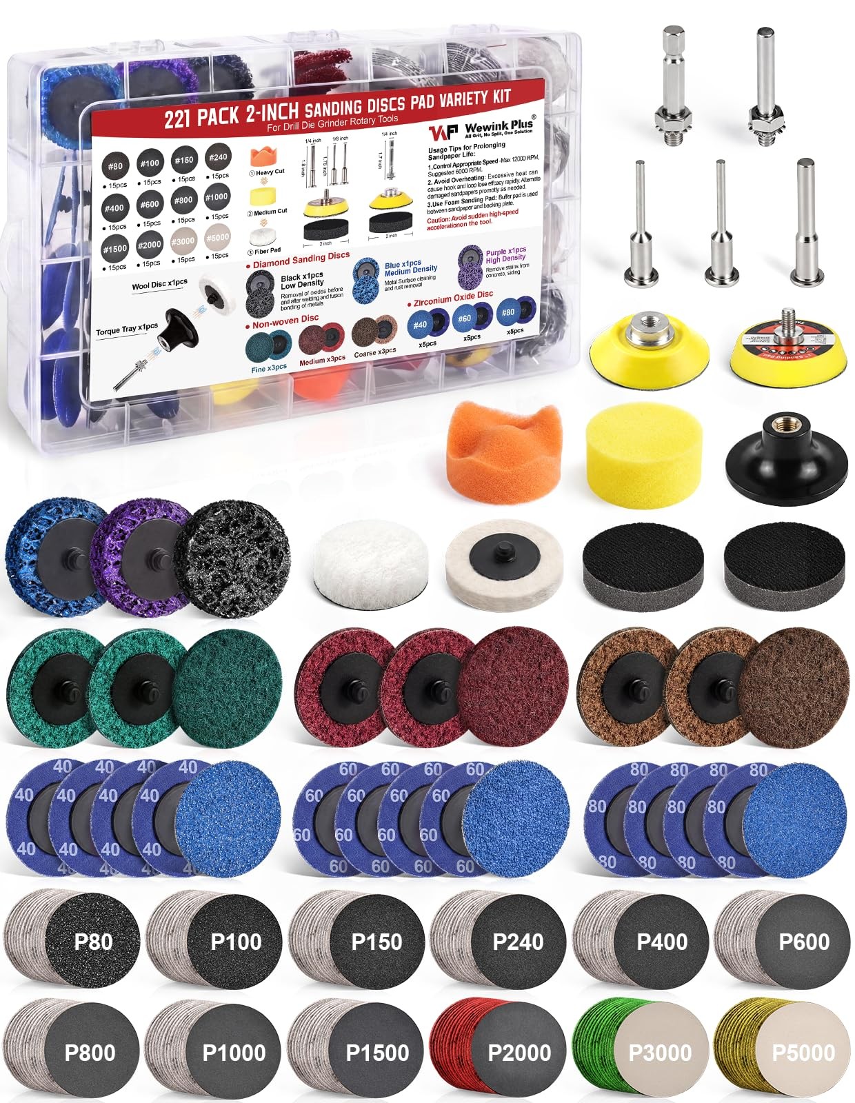 221 Pcs 2 in Die Grinder Sanding Discs Kit for Drill, Dremel, M12