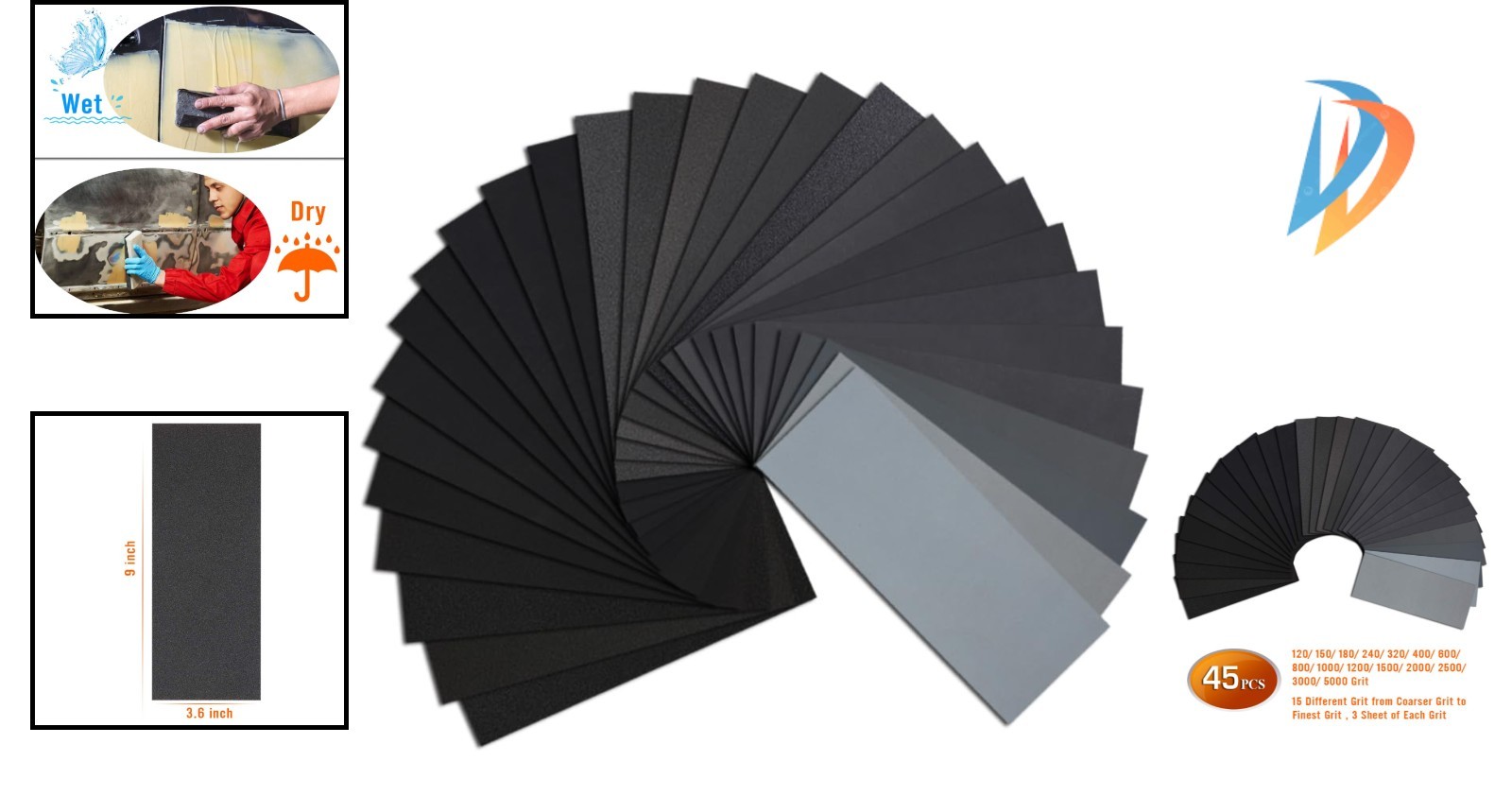 Durable 45PCS Sanding Paper Set: Assorted Grits for Art, Craft and Auto Projects