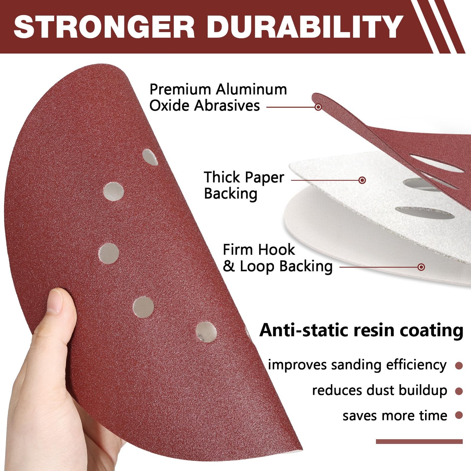 50Pk 9 Inch 10 Hole Hook and Loop Sanding Disc Aluminum Oxide Drywall Sandpaper
