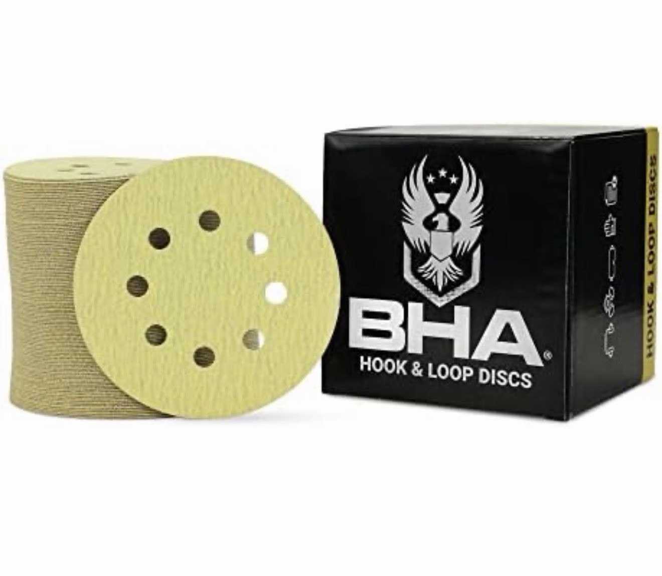 BHA 5″ Inch 8 Hole Hook and Loop Sanding Discs for Orbital DA Sanders – 100 Pack