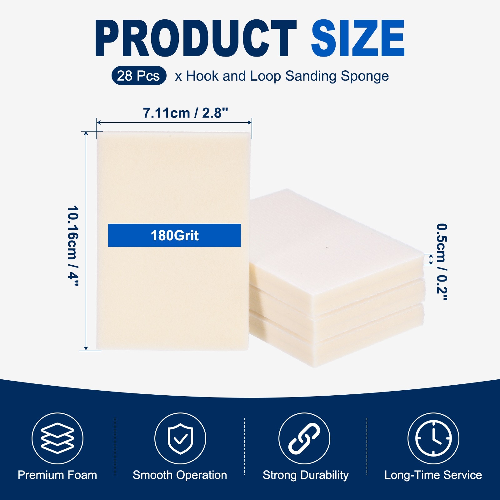 28 Pcs 180 Grit 4 x 2.8 Inch Hook & Loop Foam Sanding Blocks, White