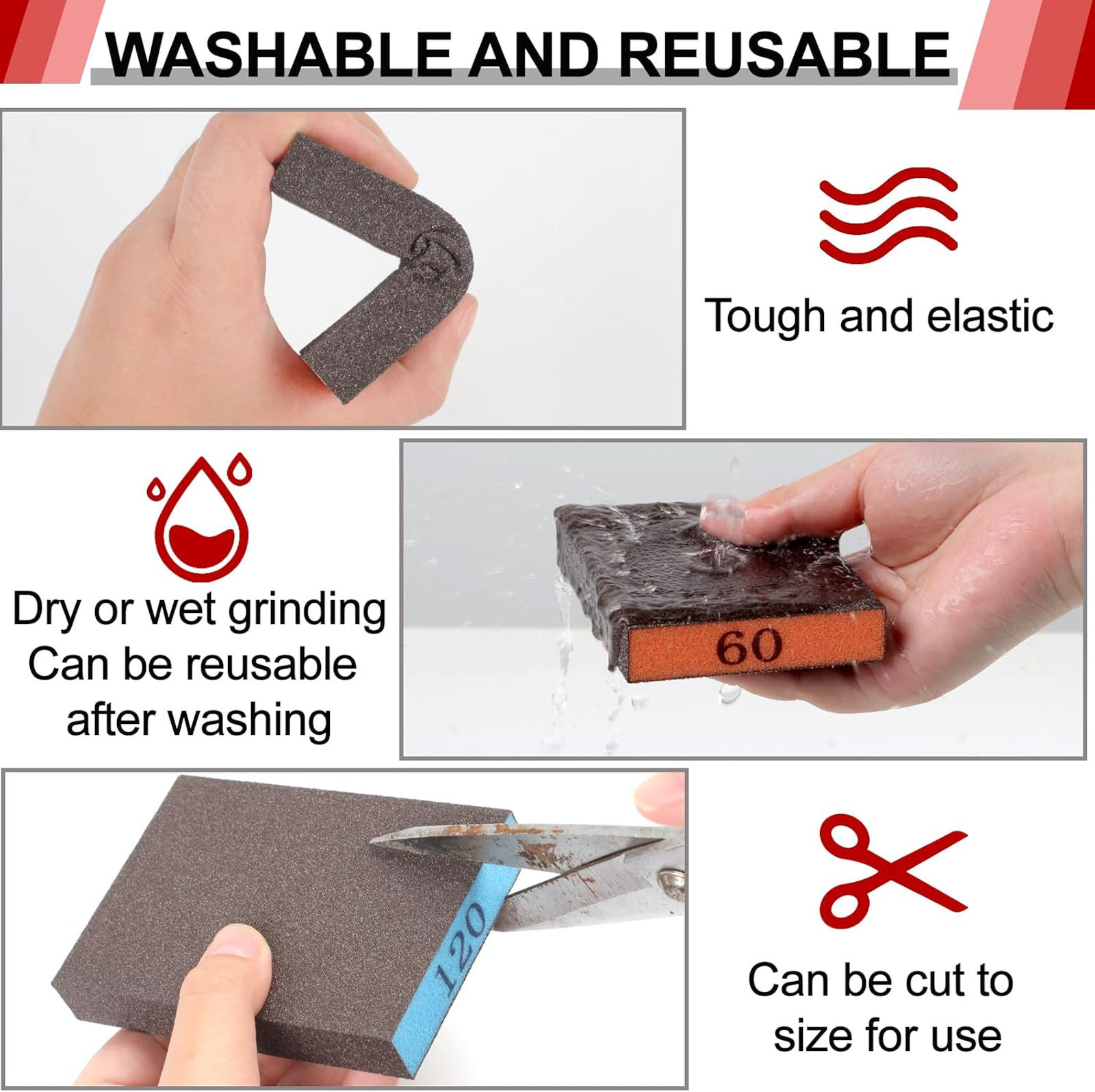 Sanding Sponge Assortment 8 Pack Includes 60 80 120 220 Grit Reusable for