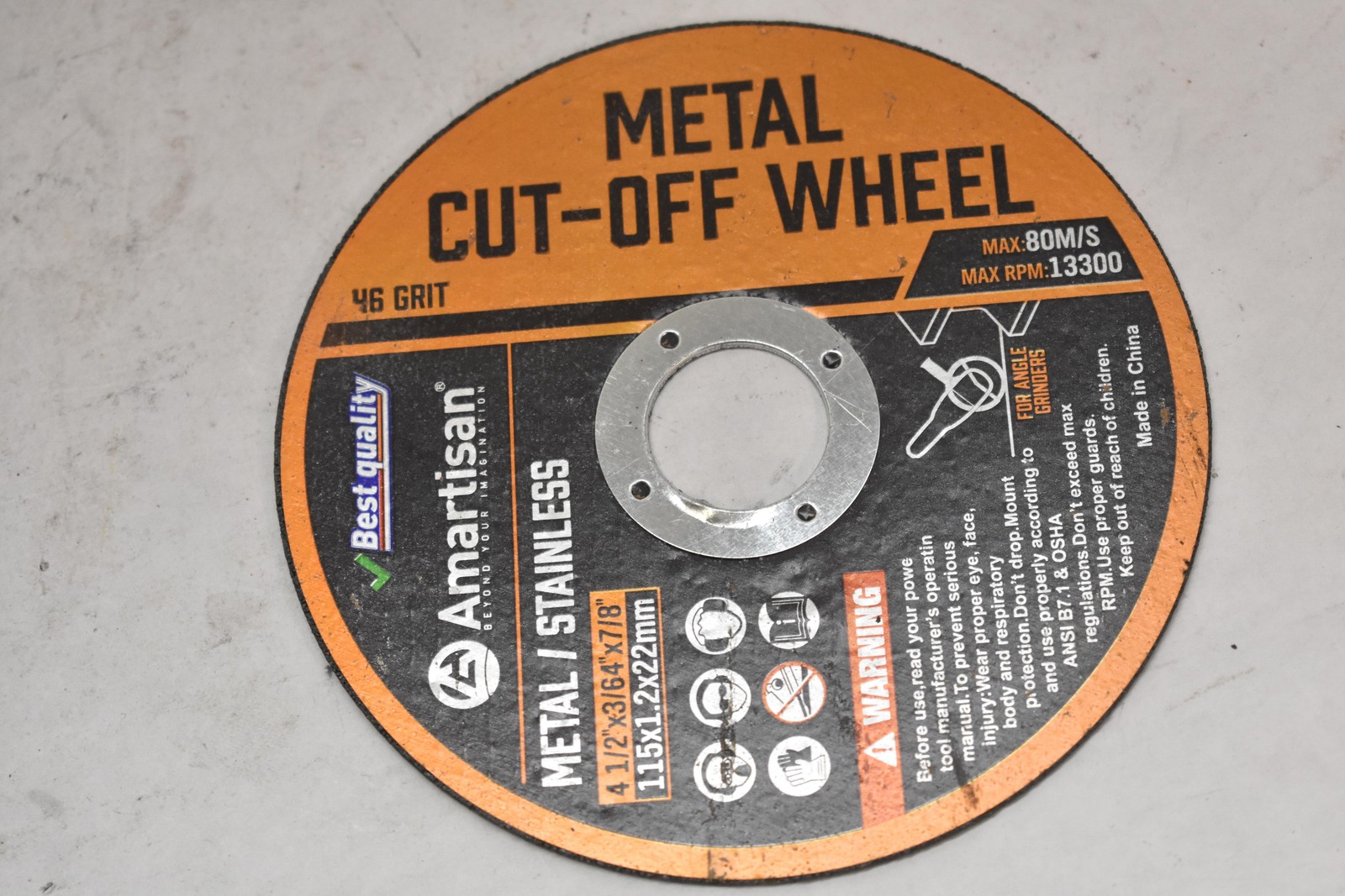 Amartisan 46 Grit Metal Stainless Cut-Off Wheels 4-1/2 X 3/64 X 7/8 Lot 8 Orange
