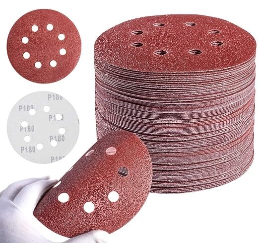 5 Inch Hook and Loop Sanding Discs 8 Hole 40/60/80/120/180/240/320 Grit 72 Pack
