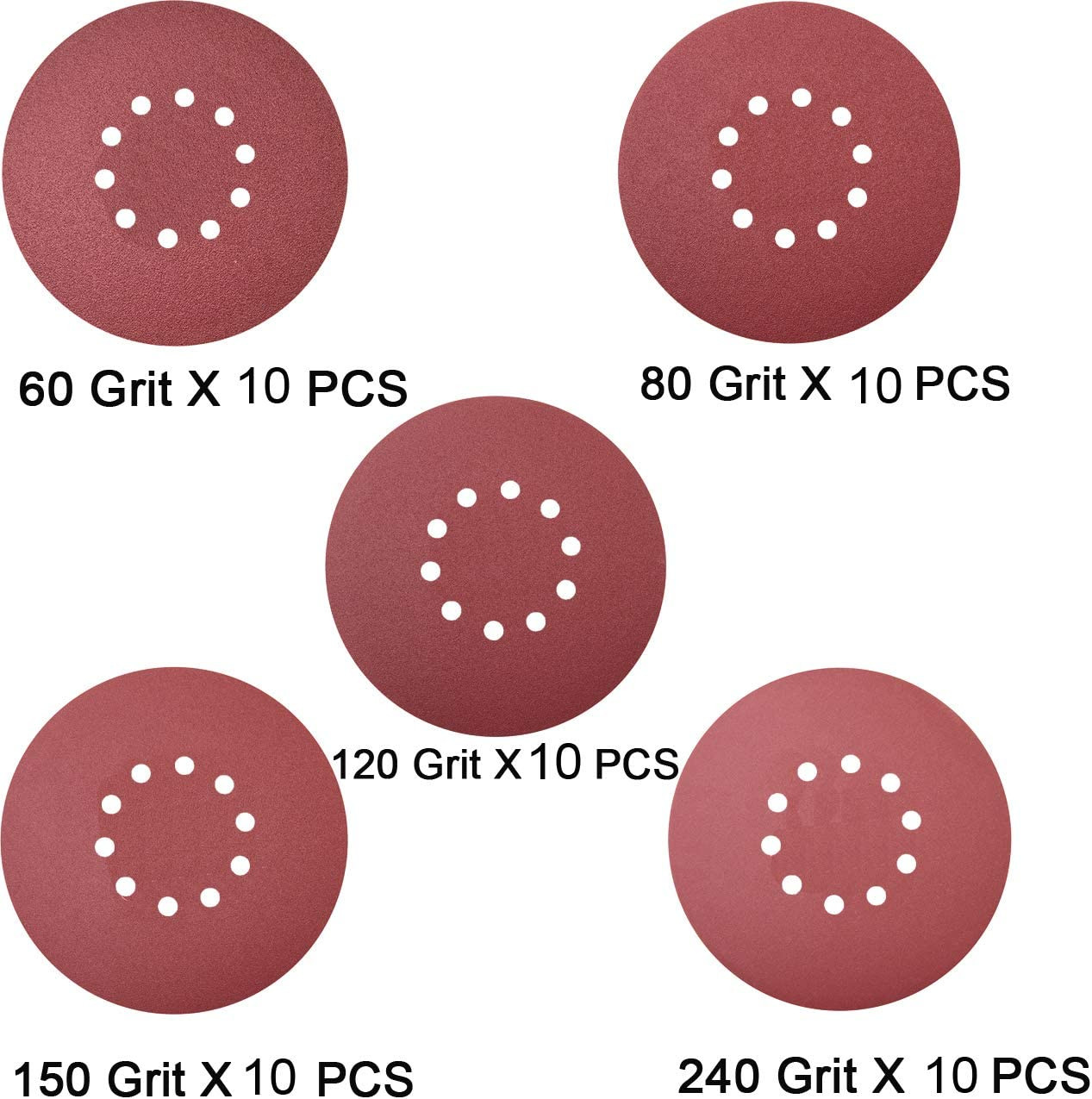 50 PCS 9-Inch 10 Hole Hook And Loop Sanding Discs Drywall Sander Grits Sandpaper