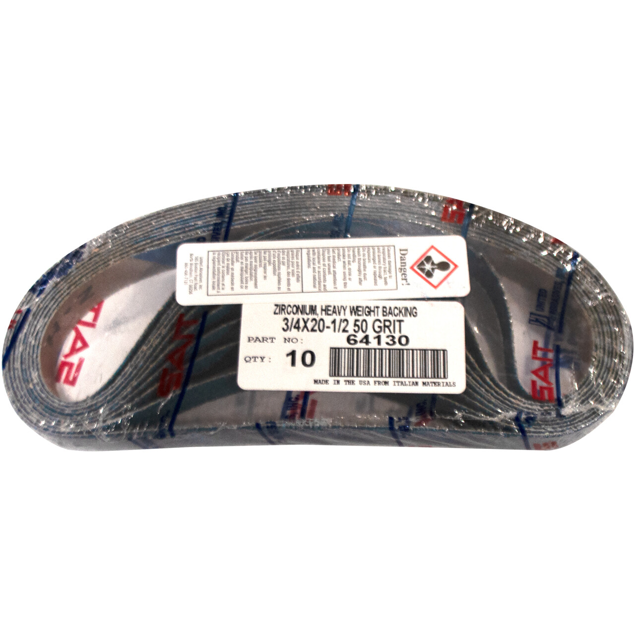 United Abrasive 64130 3/4×20-1/2 Zirconia Alumina File Sander Belt 50 Grit 10 pk