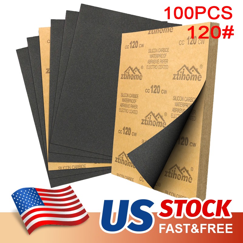 100x 9*11 Wet Dry Sandpaper Sheet Silicon Carbide 120 Grit Waterproof Automotive
