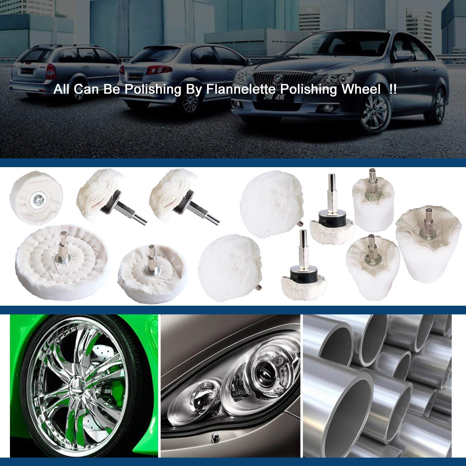 Polishing Pad Buffing Wheel Kit 12 Pack for Metal Wood Plastic Ceramic Glass