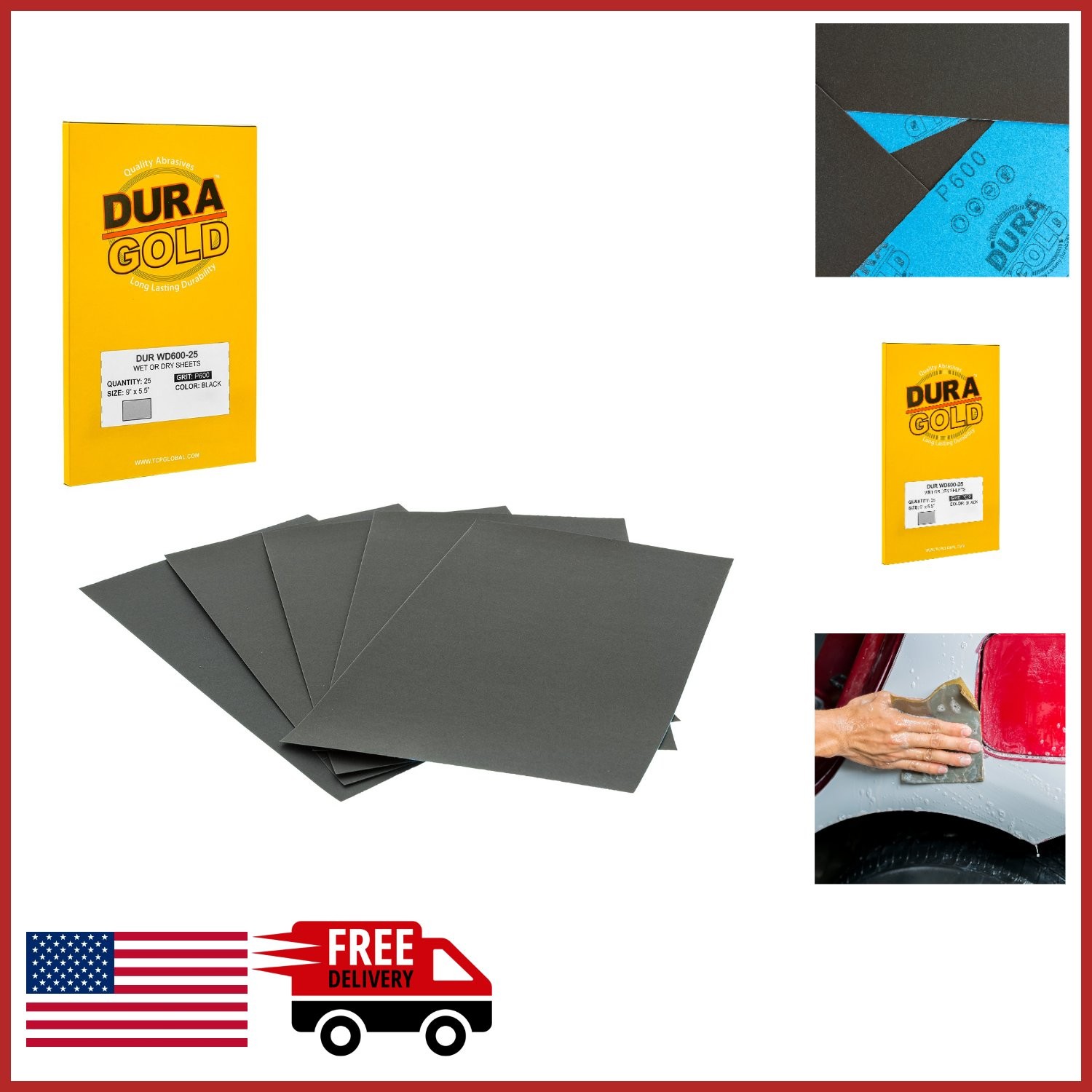 600 Grit Wet or Dry Sandpaper Sheets Box of 25 for Automotive and Woodworking
