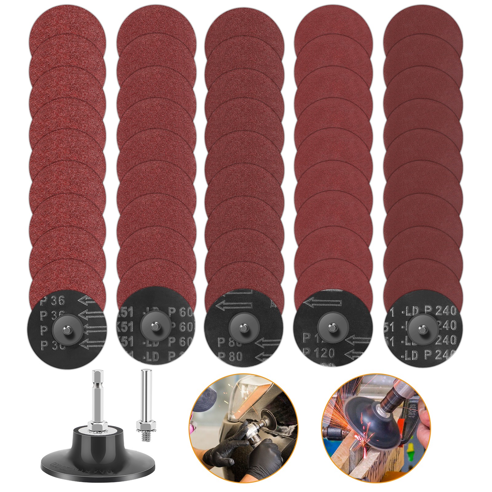 53PCS 3″ Sanding Disc Roll Lock Quick Change Disc for Die Grinder Rotary Tool
