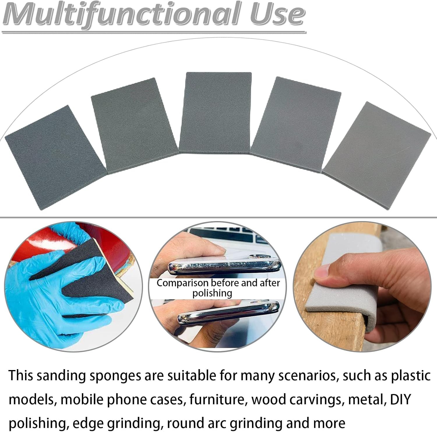 10 PCS 600 Grit 4.5 x 5.5 Inch Sanding Sponge Set, Wet or Dry Hand Sanding Spong