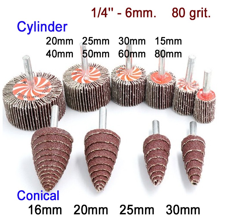 15mm-80mm Sanding Flap Wheel Disc Sandpaper Abrasive 1/4” Shank Drill 80 Grit