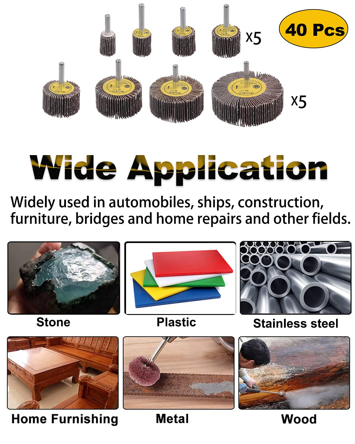 40 Pack 1/4″ Abrasive Flap Wheel Sander Set, 80 Grit Aluminum Oxide Flap Wheels