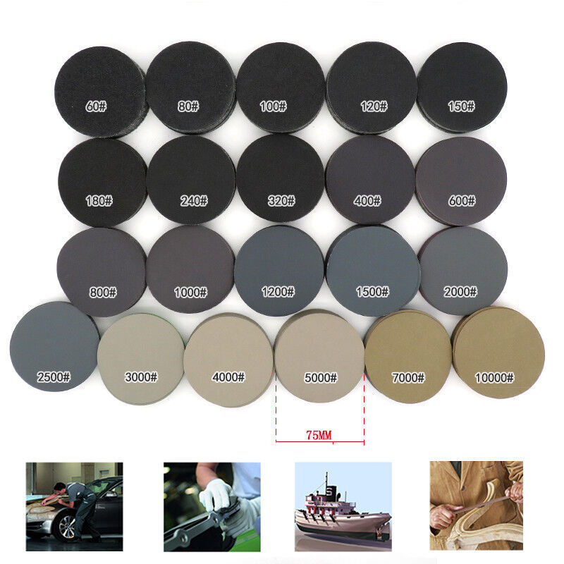3” 75mm Wet or Dry Sanding Disc Hook & Loop Sandpaper Sander Pad 60-10000 Grit
