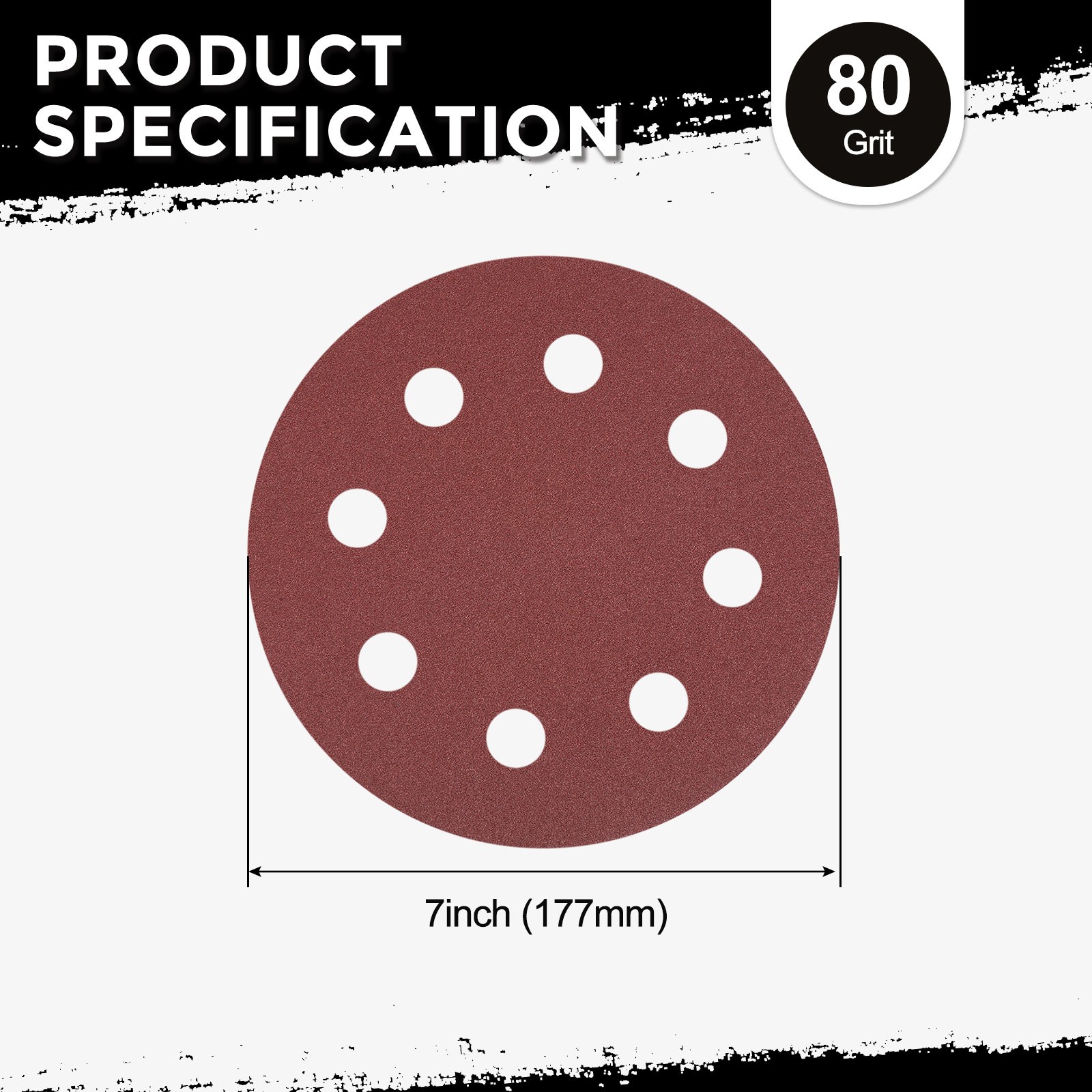 10 Pcs Sanding Disc 7 Inch 80 Grit 8 Hole Random Orbital Sandpapers, Red