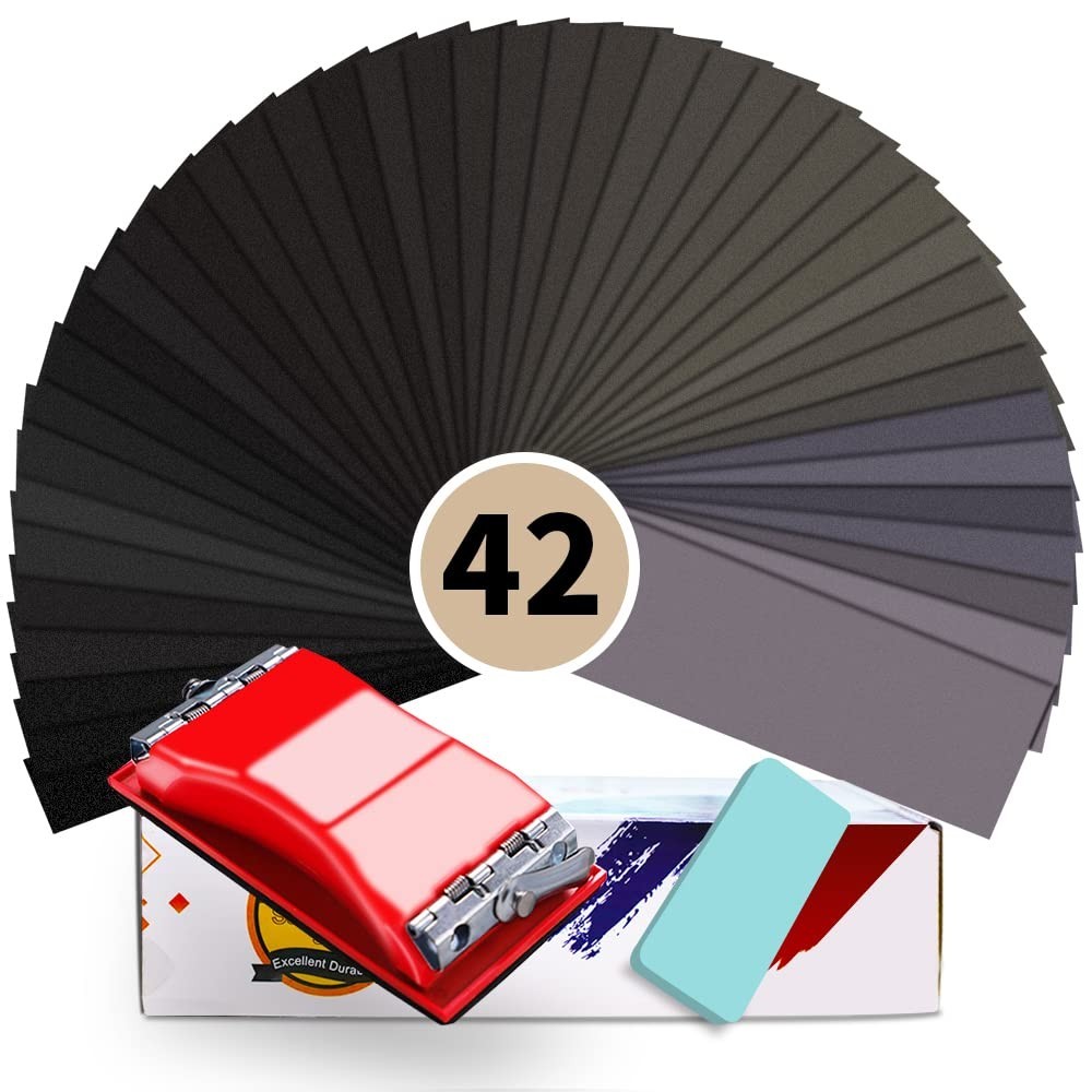 Ergonomic Wet & Dry Sandpaper Pack – 42 Sheets in Grits from 120 to 3000