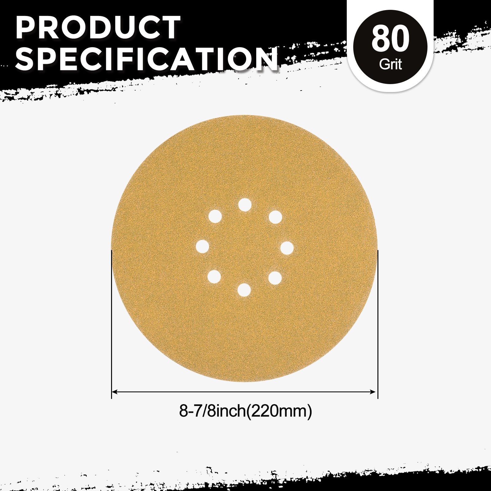 10 Pcs Sanding Disc 8-7/8 Inch 80 Grit 8 Hole Random Orbital Sandpapers, Yellow
