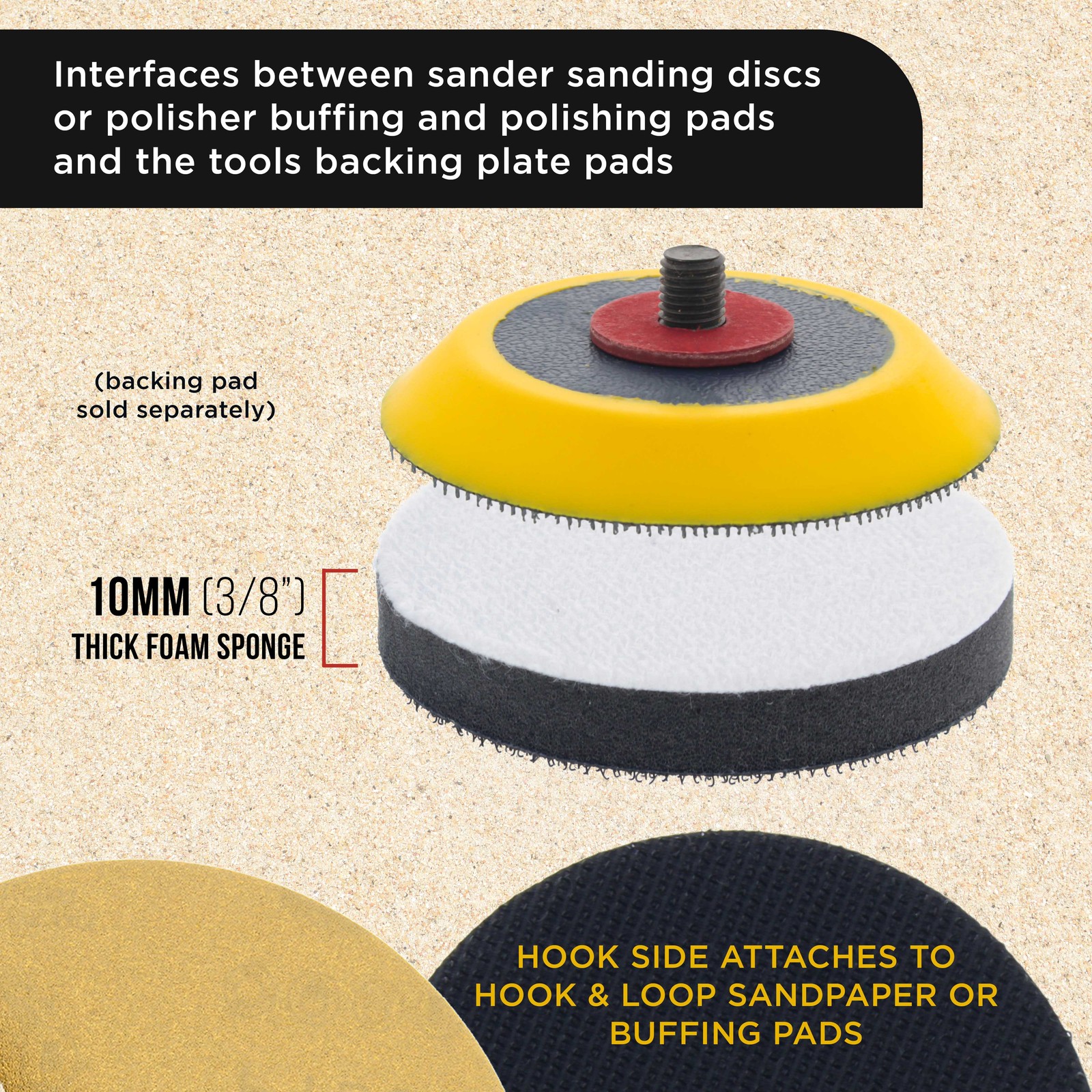 3 Dura-Gold 3″ x 10mm Soft Density Interface Pads For Hook & Loop Sander Discs