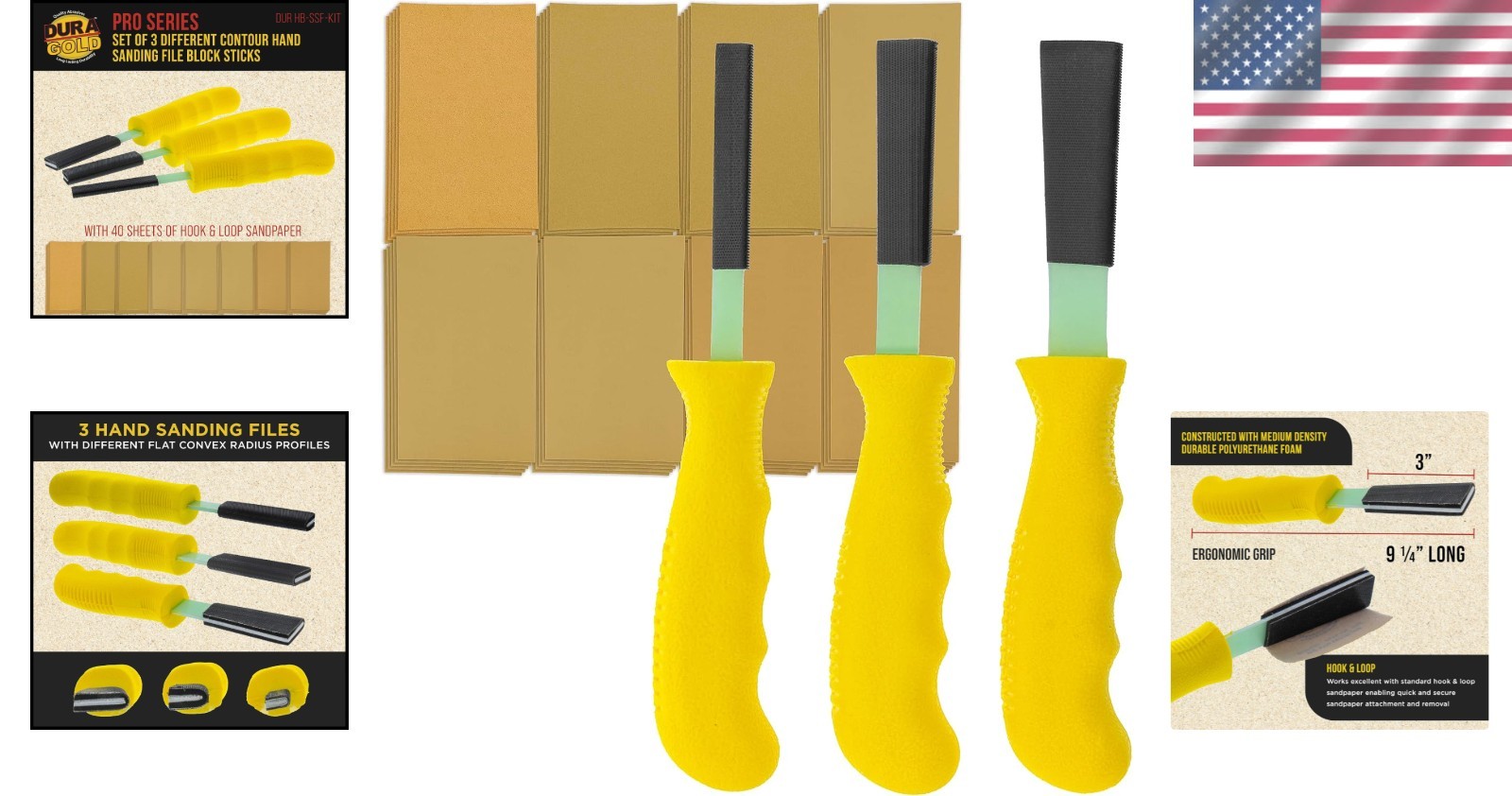 Contour Hand Sanding File Set with 40 Sandpapers for Wood Metal Auto Shape