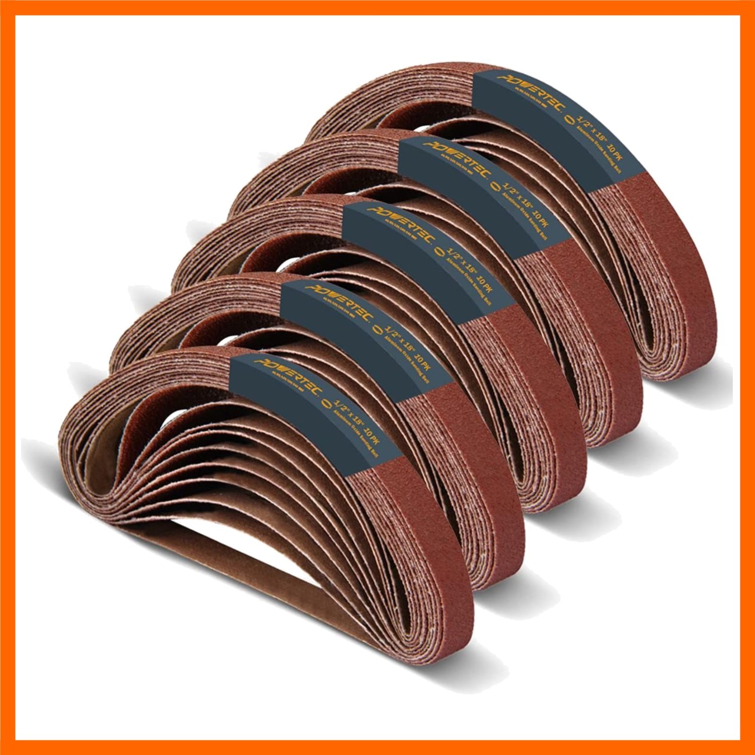 1/2 x 18 Inch Sanding Belts, 50PK, 10 each of 40/80/120/180/240 Grits, Alumin…