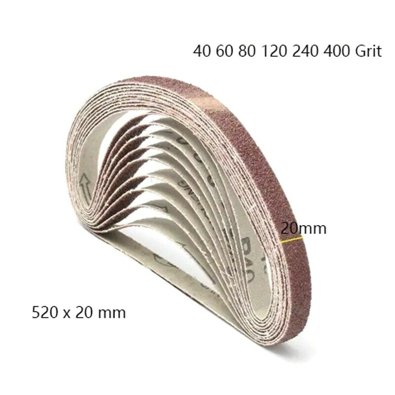 10pcs 520*20mm Grit 40/60/80/120/240/400 Abrasive Belt For Sanding Adapter Tool