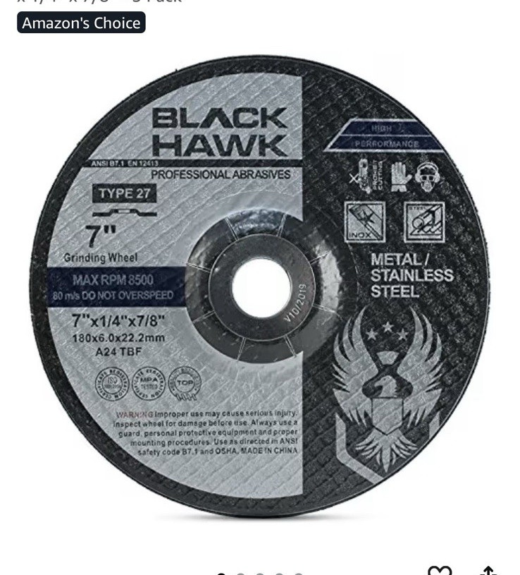 BLACK HAWK Type 27 Grinding Wheel 7×1/4×7/8 A24 Metal/Stainless 5 Pack