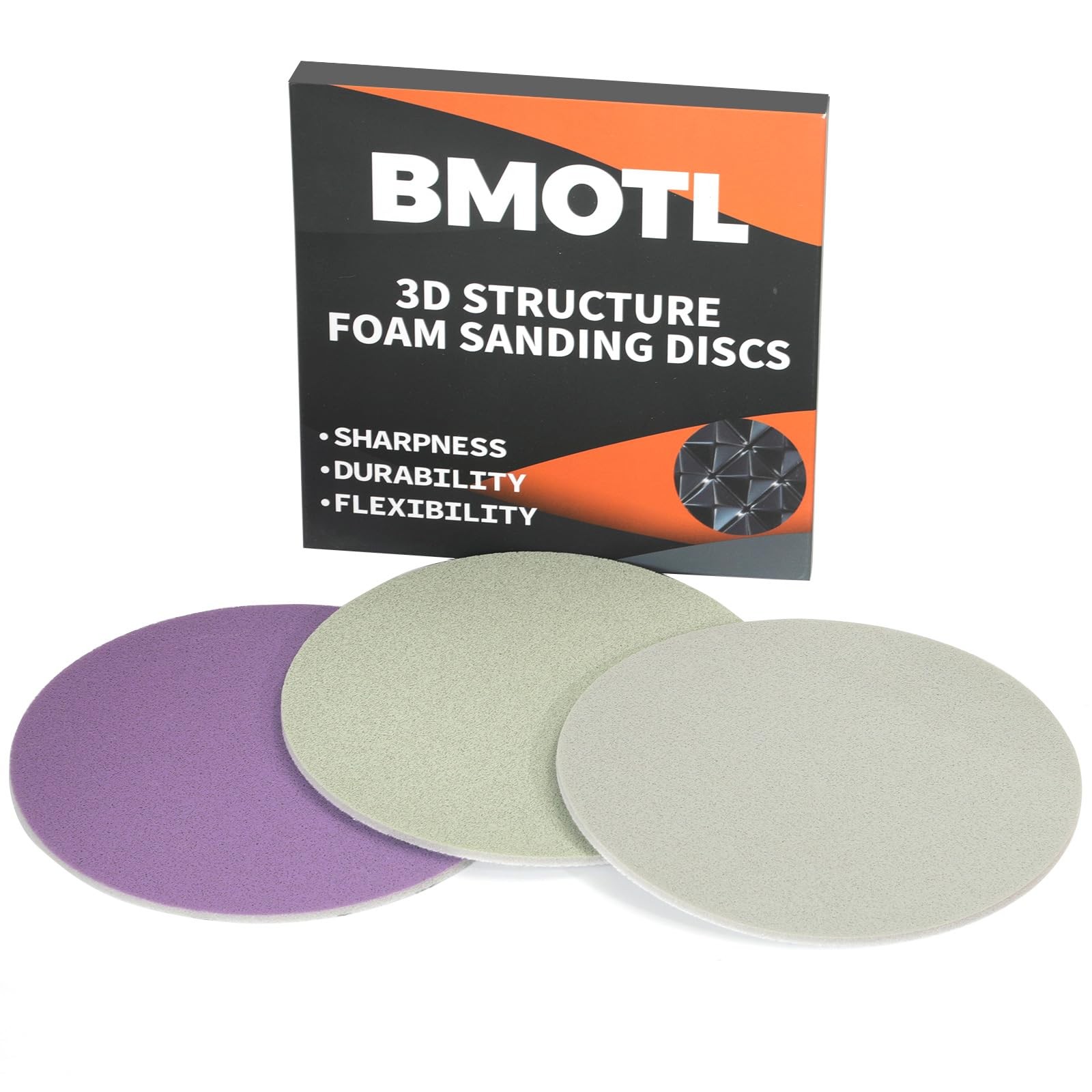 BMOTL 6 Inch Foam Sanding Discs: 3Pcs 2000/3000/5000 Grit Hook 6 INCH, White