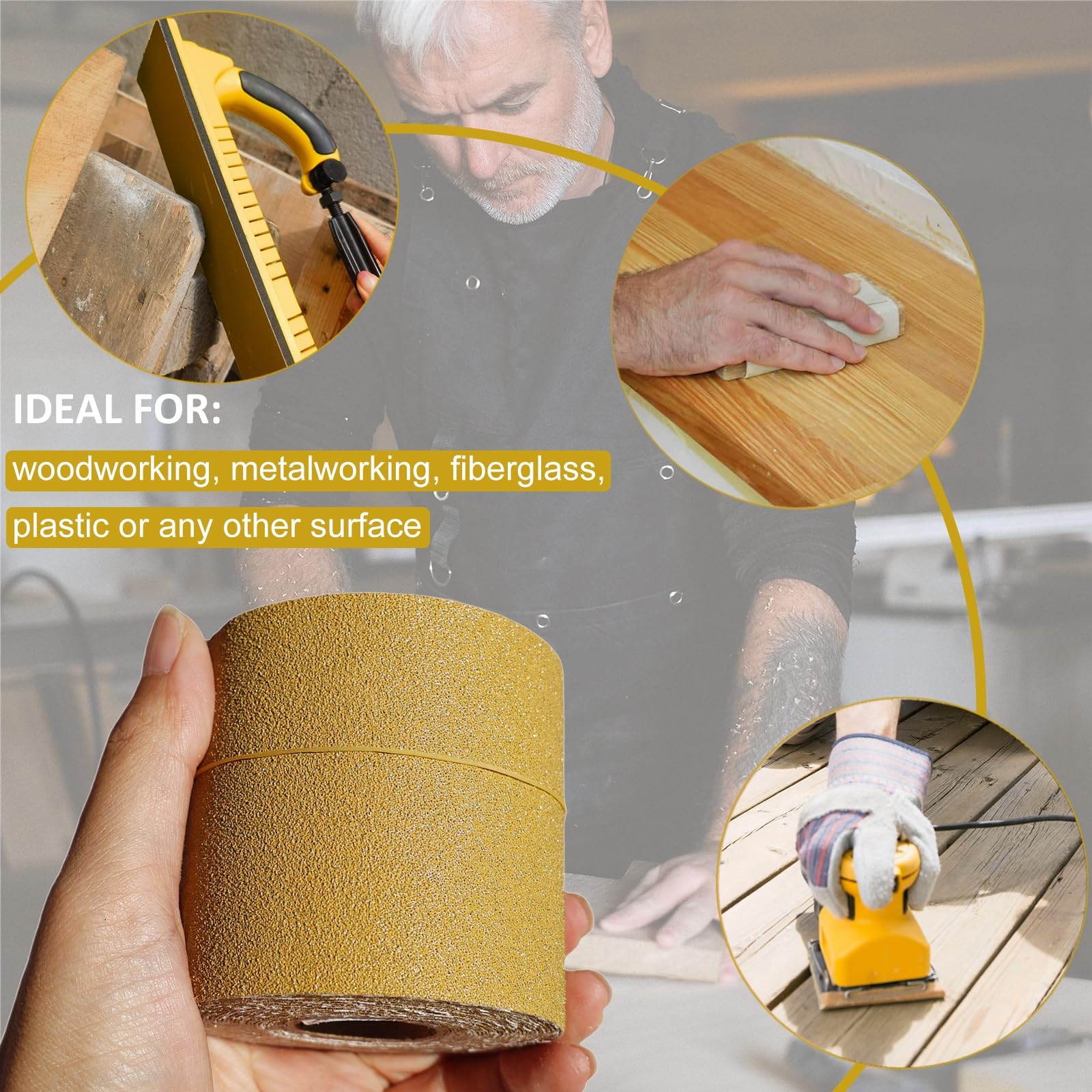 Total 20 Yards 2-3/4″ Wide Continuous Sandpaper Roll Kit – 80 120 180 320 Gri…