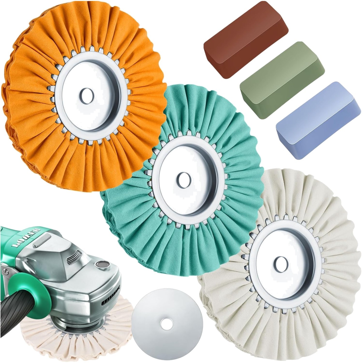 8 Inch Airway Buffing Wheels Kit – Polishing Compound for Angle Grinder