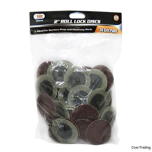 IIT 36 Grit 2″ Sanding Discs Wheels And 2″ Disc Mandrel Roll Lock R Style 82035