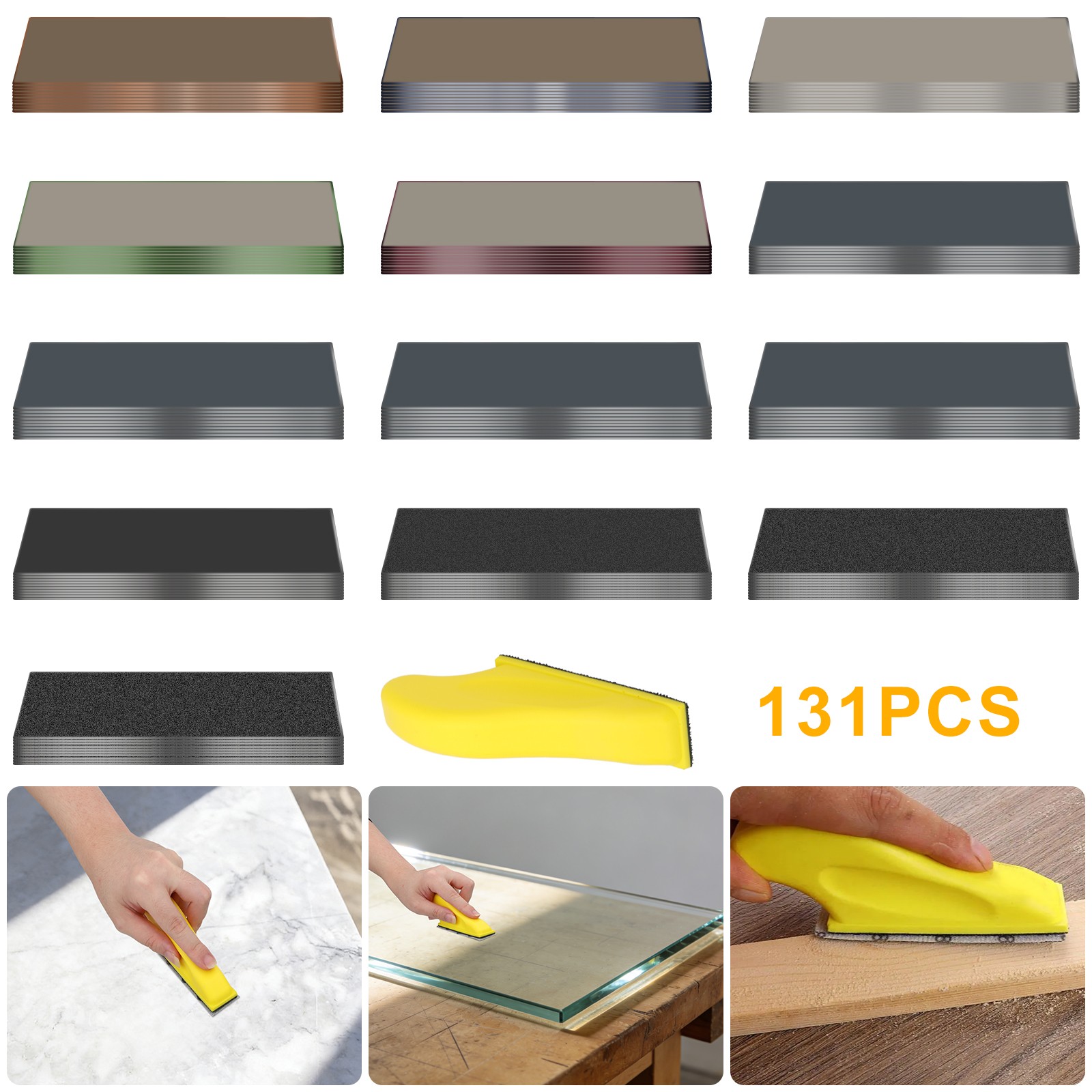130x Sandpaper Assortment 60-10000 Grit Wet Dry Polishing Kit for Wood Car Metal