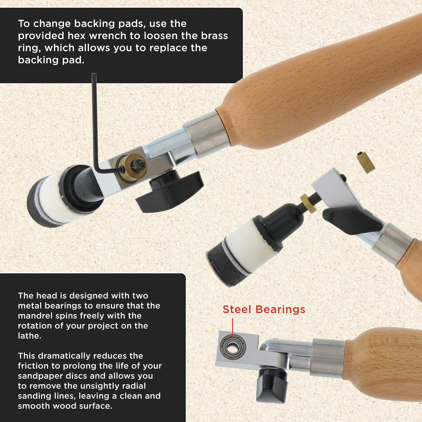 1″ & 2″ Bowl Sander Set with Hook & Loop Sanding Discs – Woodworking Supply