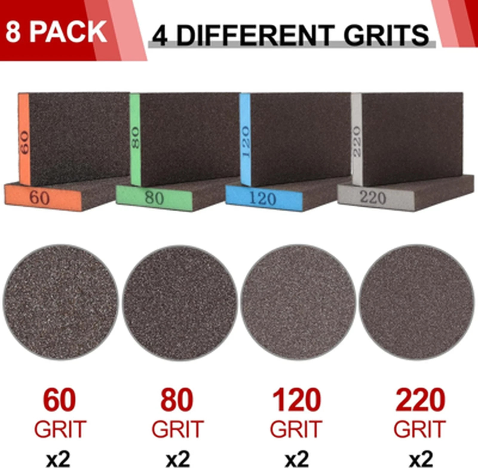 Sanding Sponge Assortment 8 Pack Includes 60 80 120 220 Grit Reusable for