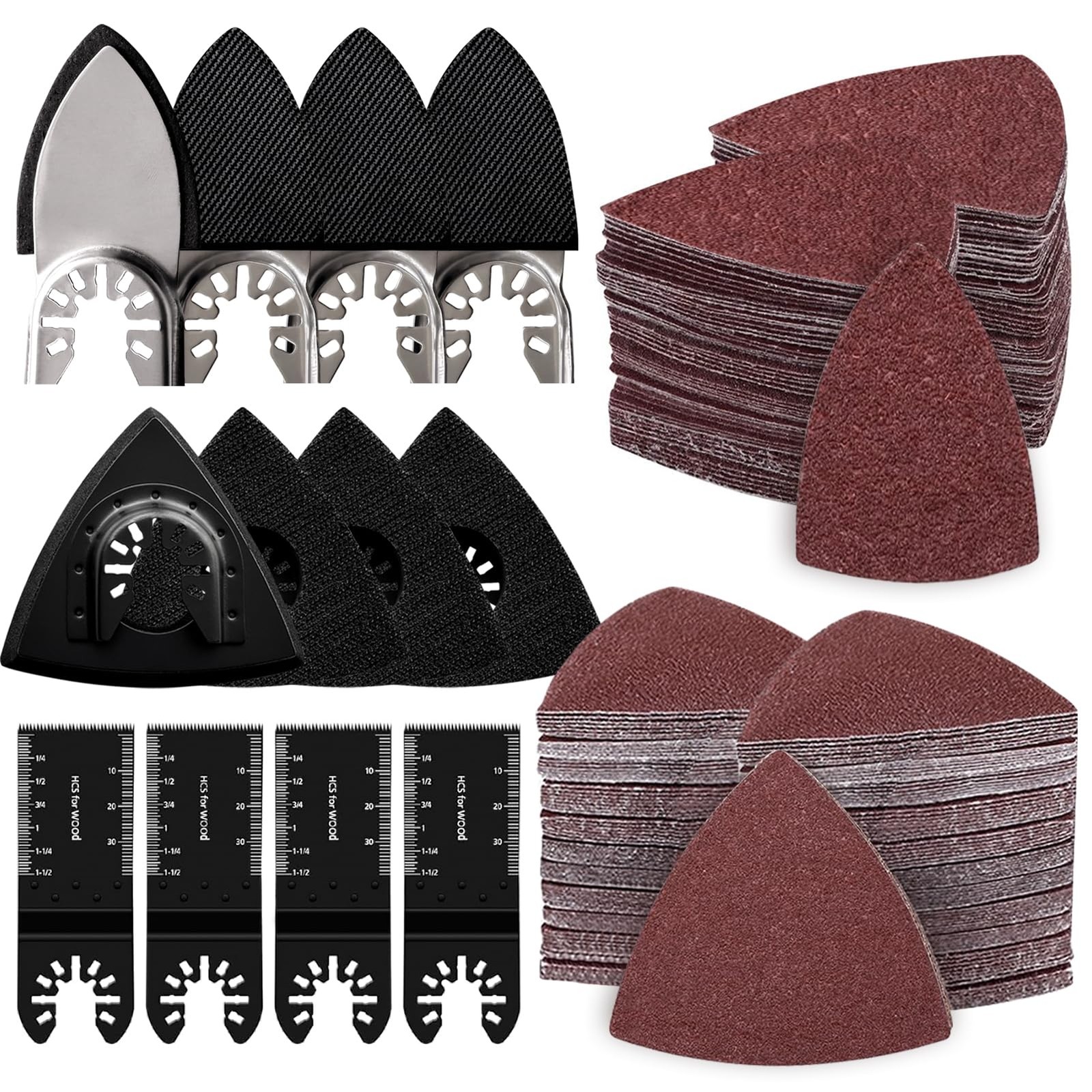 162pcs Oscillating Tool Sanding Triangle Finger Kits, Black