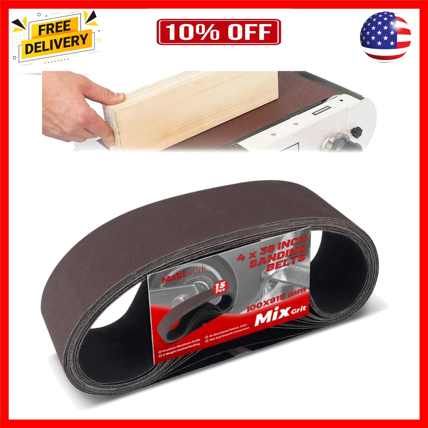 4 x 36 Inch 100 x 915 mm Sanding Belts Set – 15-Pack with 80/120/150/240/400 …