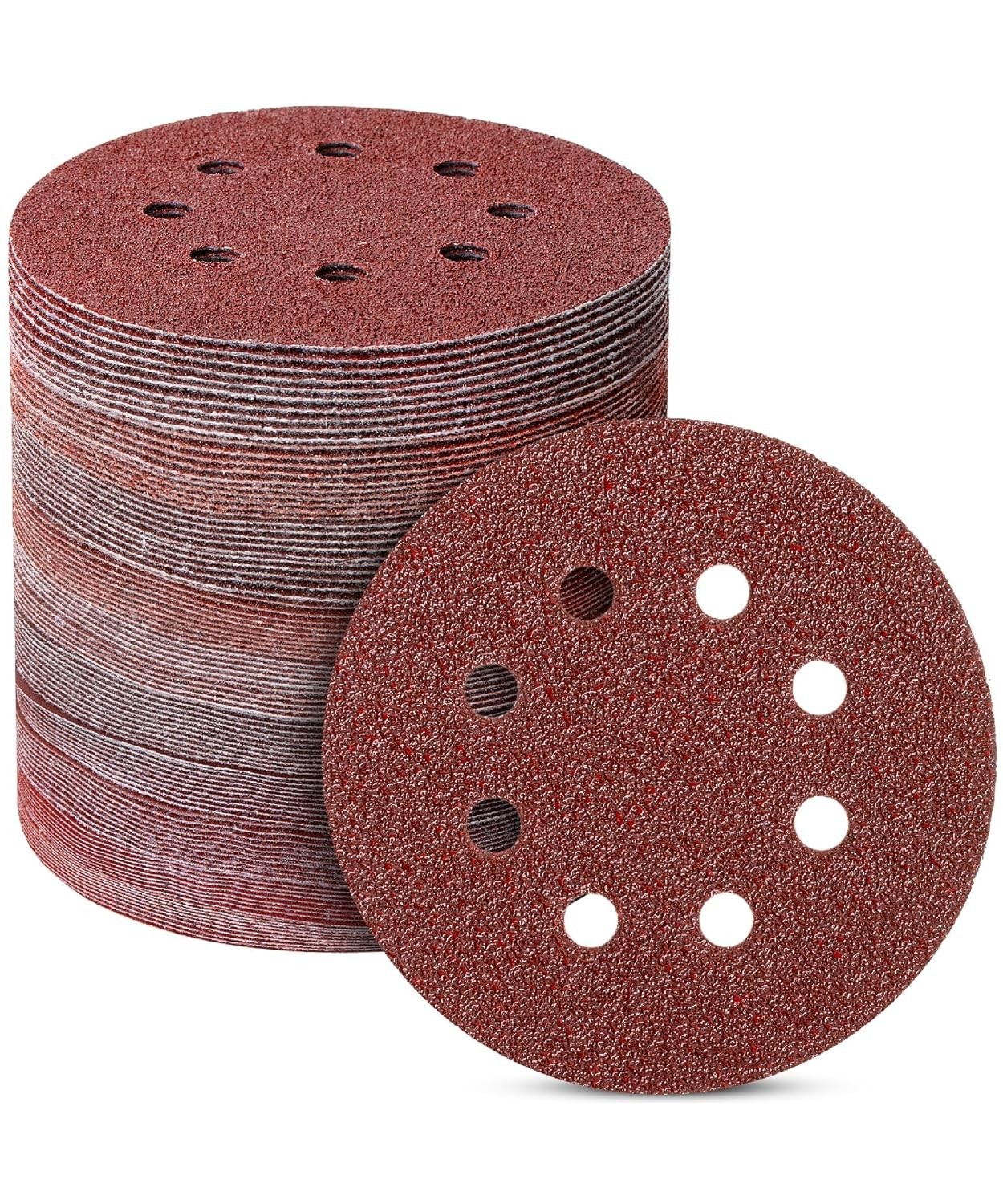 Red Sanding Discs 5 Inch 100 Count Aluminum Oxide Assorted Grits Perfect for DIY