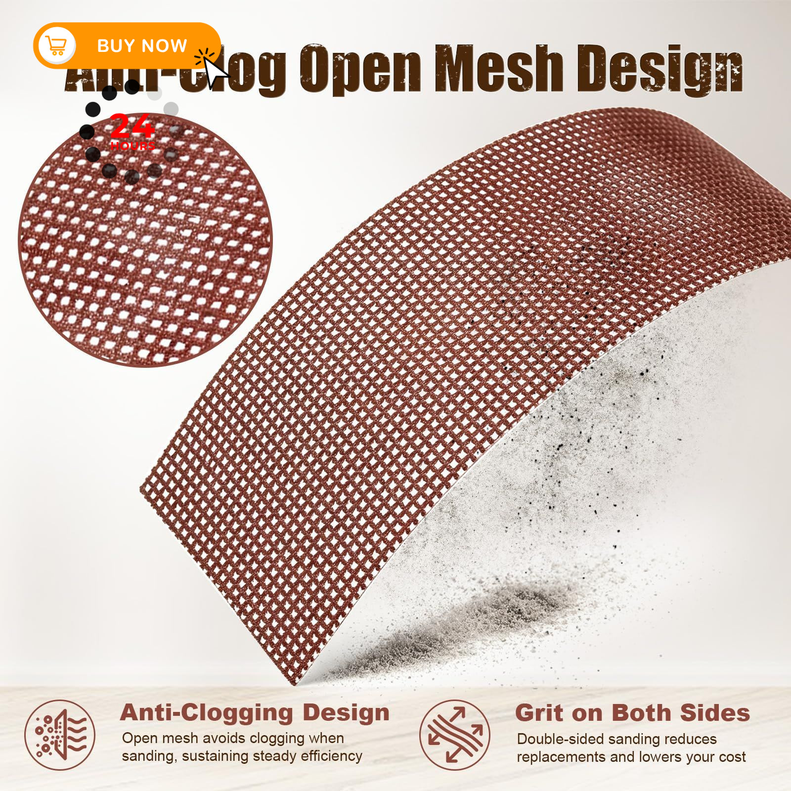 Shineboc 180 Grit Mesh Sandpaper Roll, 1-1/2″ x 11 Yard 38mmx10m, Brown