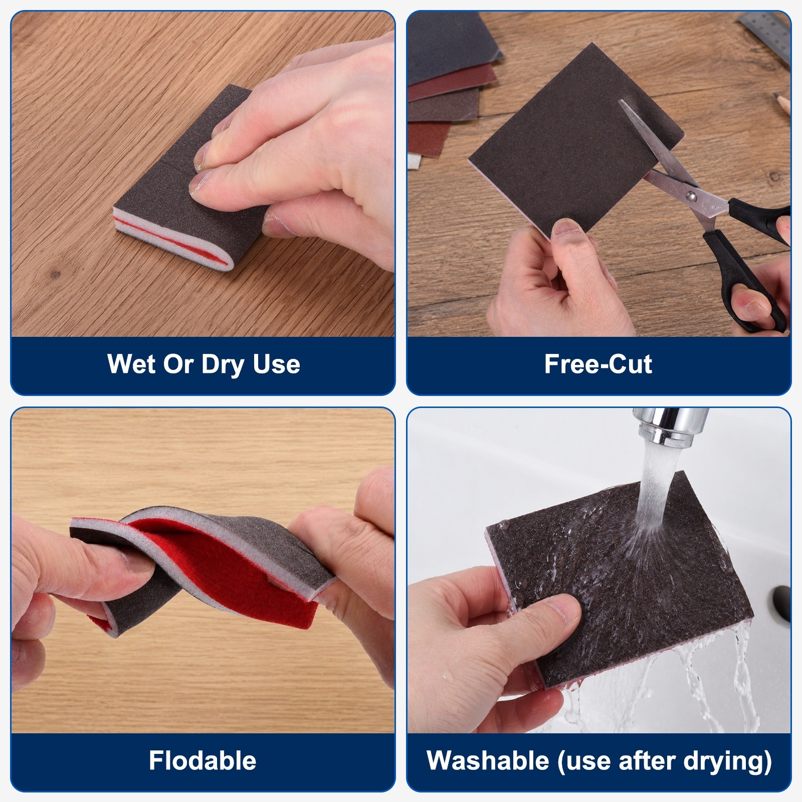 28 Pcs 2500 Grit 4 x 2.8 Inch Hook & Loop Foam Sanding Blocks, Black