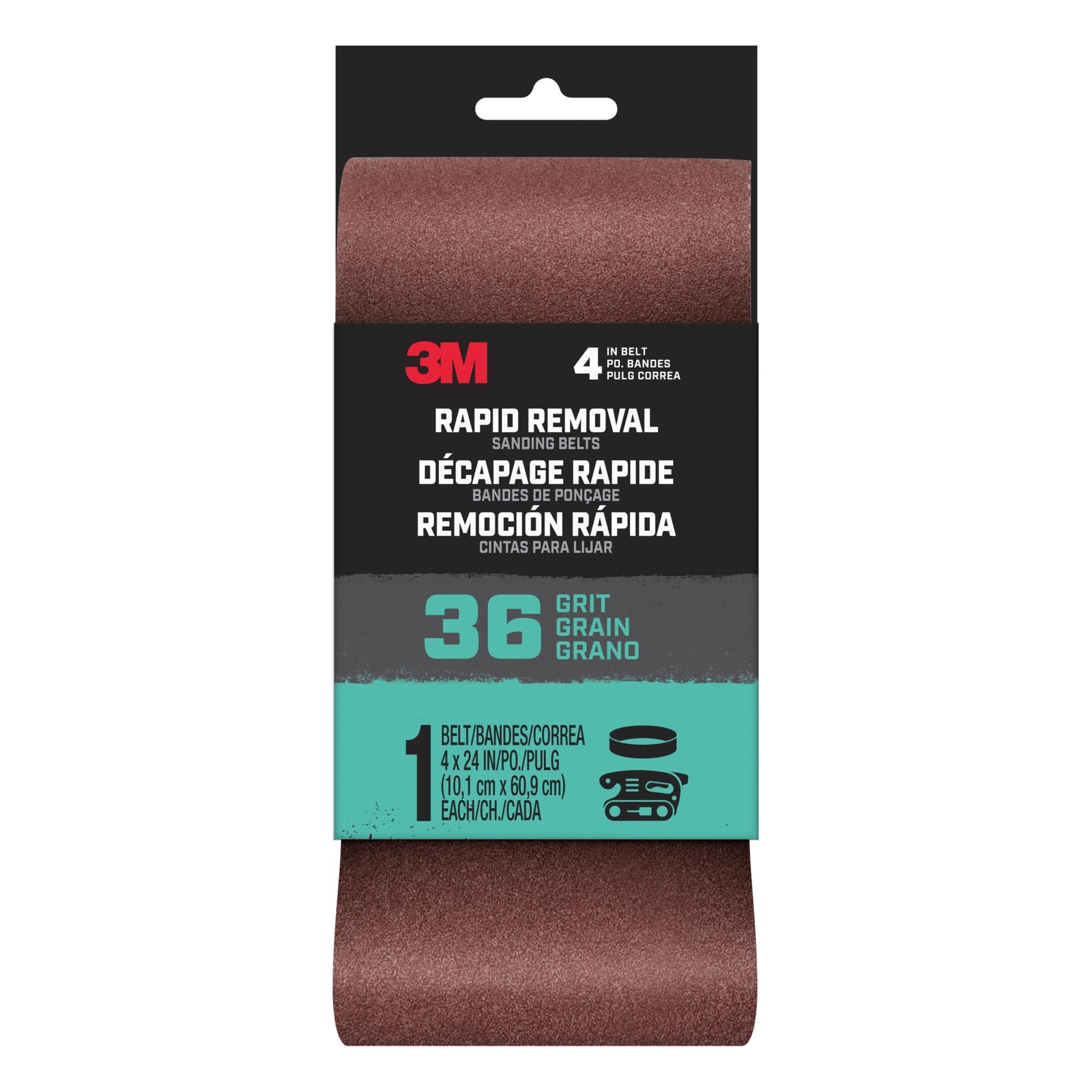 3M Rapid Removal 4 x 24 inch Power Sanding Belt, 36 grit,Belt4x241pk36, 1 pk