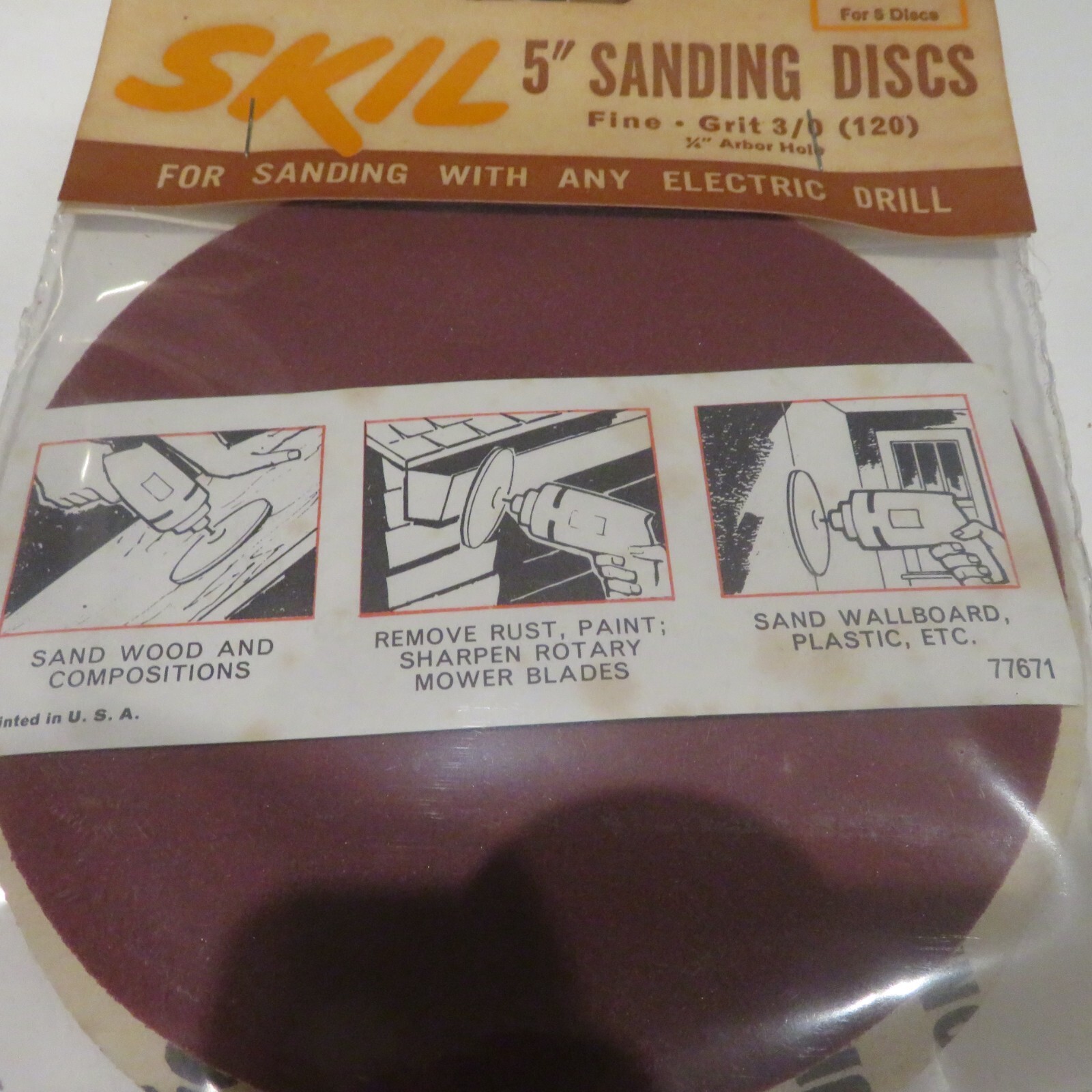 VTG SKIL 5″ Sanding Discs #3295 5 Pk Fine Grit Use w. Any Electric Drill NOS