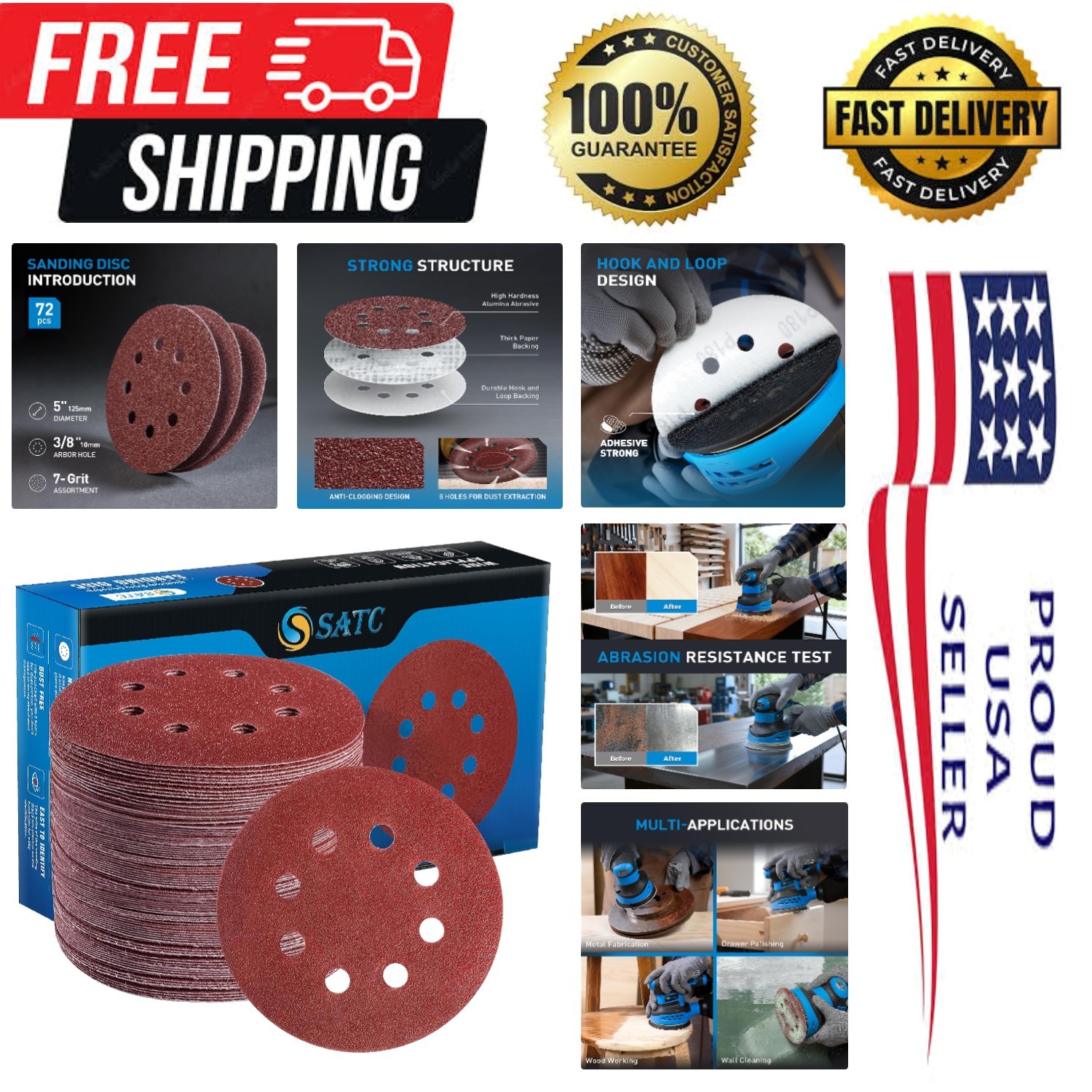 Professional 72 Count 5 Inch Sanding Discs with Aluminum Oxide – Quality Assured