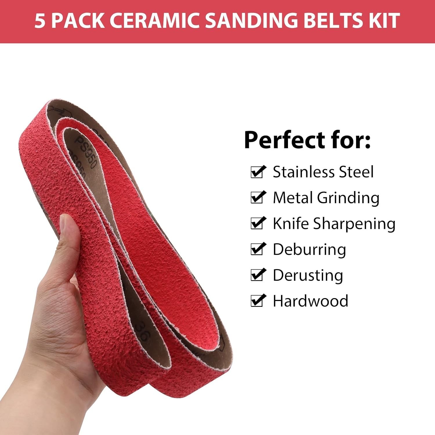 Durable 2×42 Inch Ceramic Metal Grinding Belts – 5 Pack with Mixed Grits 36-120