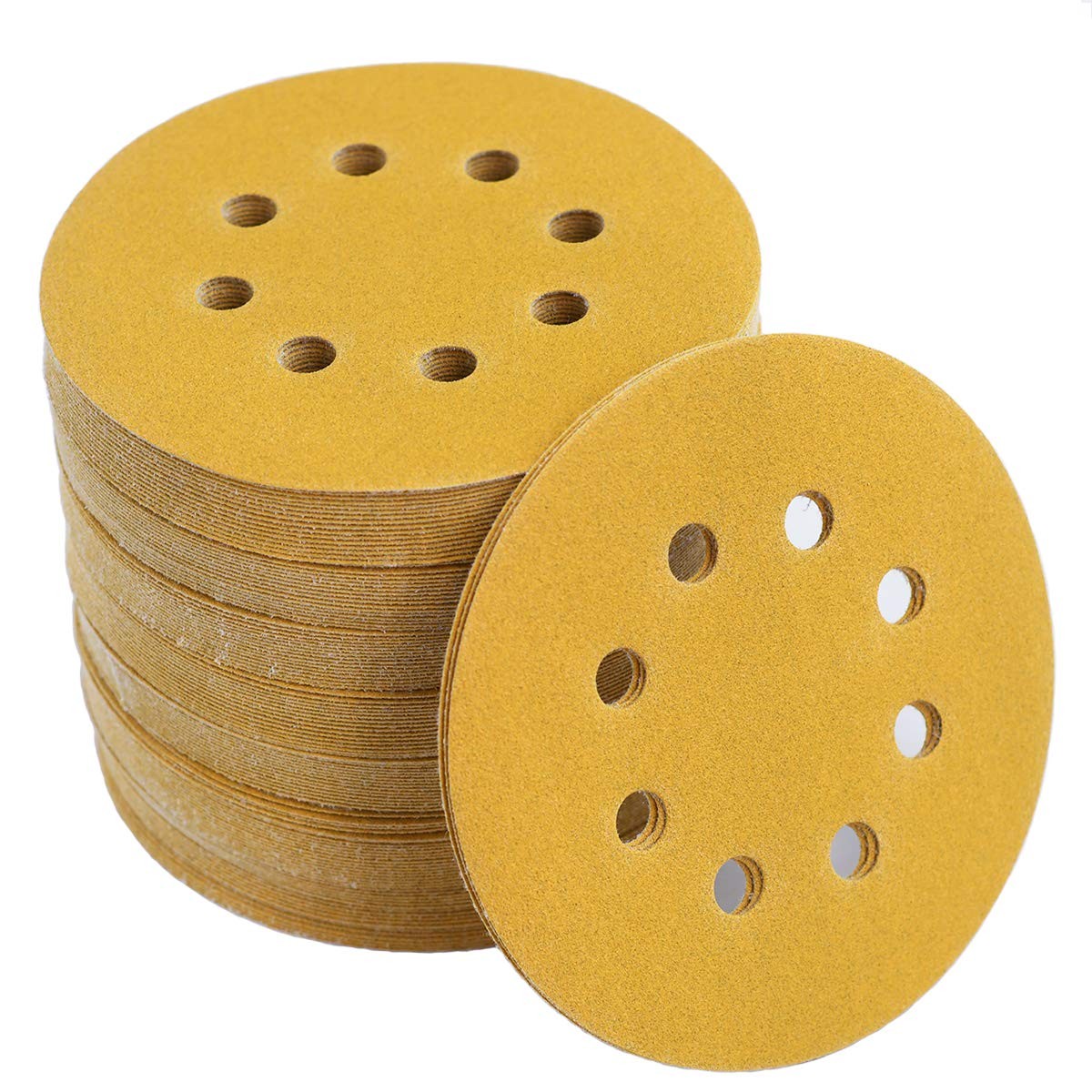 100PCS 125MM 5In 8Hole Hook and Loop Sanding Disc 150Grit Random Orbit Sandpaper