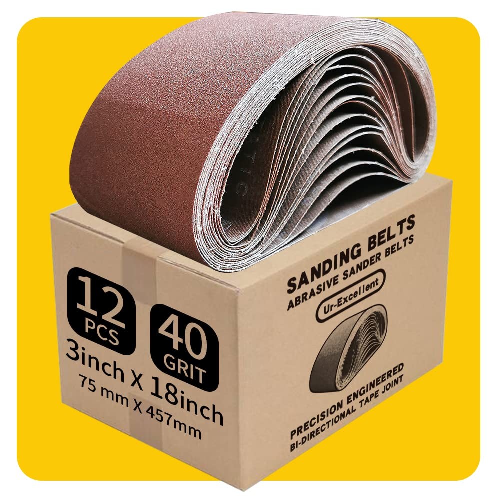 12 Pack 3×18 Inch Sanding Belts Assorted Grits Aluminum Oxide Abrasive Belts